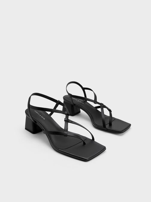 Sandal Thong Interwoven Asymmetric, Black, hi-res