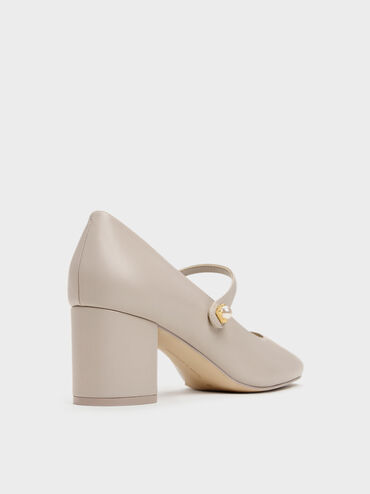 Sepatu Pumps Mary Jane Pearl Marie, Taupe, hi-res