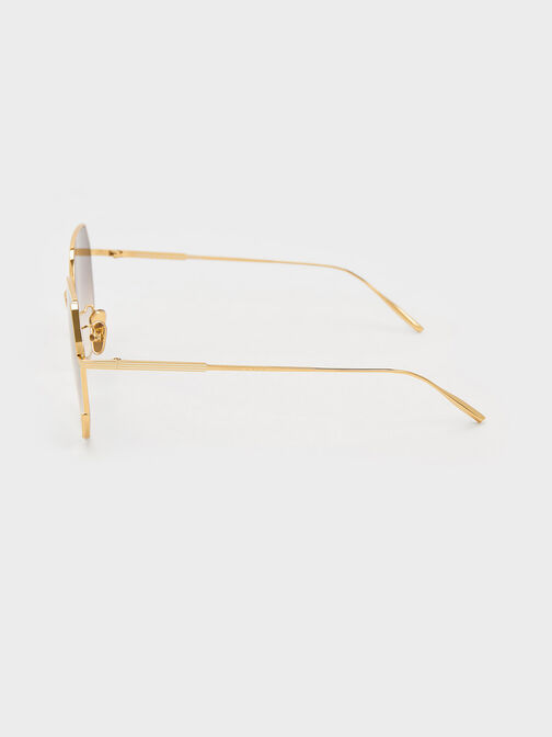 Geometric Wire-Frame Butterfly Sunglasses, Cream, hi-res