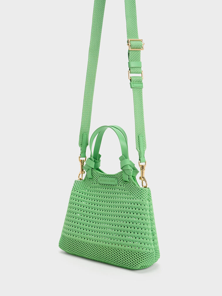 Tas Tote Bag Knitted Ida Knotted Handle, Green, hi-res