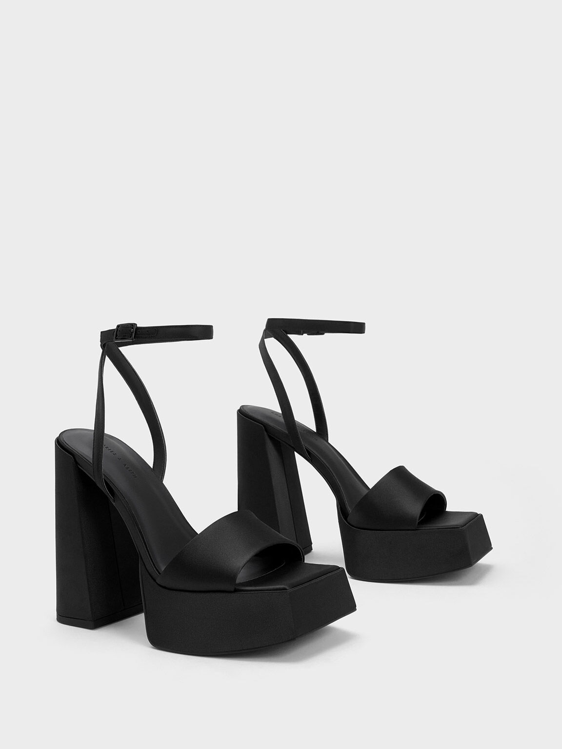 Sandal Platform Ankle-Strap, Black Textured, hi-res