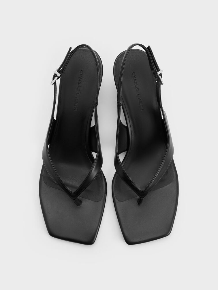 Sepatu Wedges Thong Slingback, Black, hi-res
