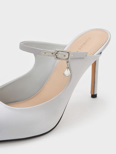 Sepatu Mules Buckle-Strap Teardrop-Crystal, Silver, hi-res