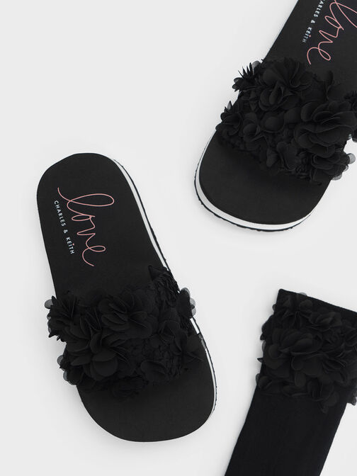 Sandal Flatform Floral Mesh, Black, hi-res