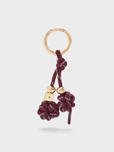 Knotted-Flower Charm, Burgundy, hi-res