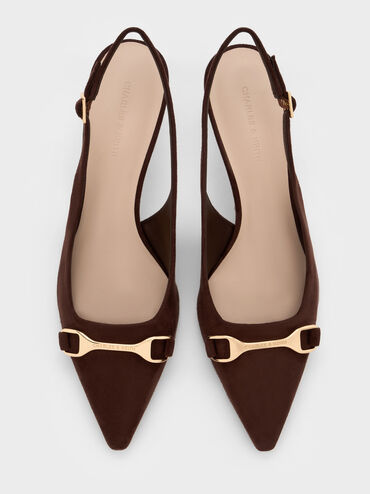 Leslie Faux Suede Metallic-Accent Slingback Pumps, Dark Brown Textured, hi-res