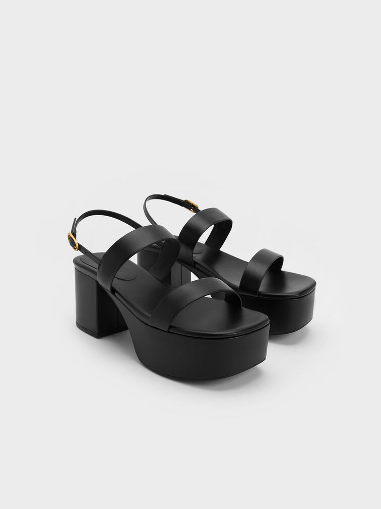 Double Strap Platform Slingback Sandals, Black, hi-res