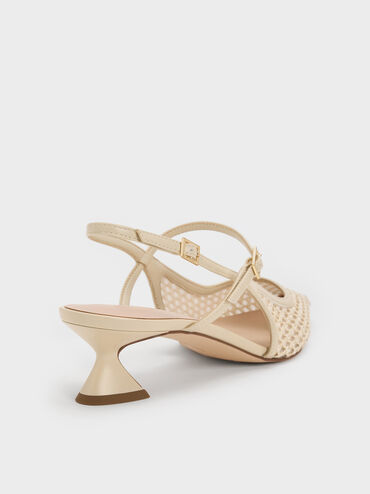 Sepatu Pumps Slingback Sculptural-Heel Raffia, Beige, hi-res