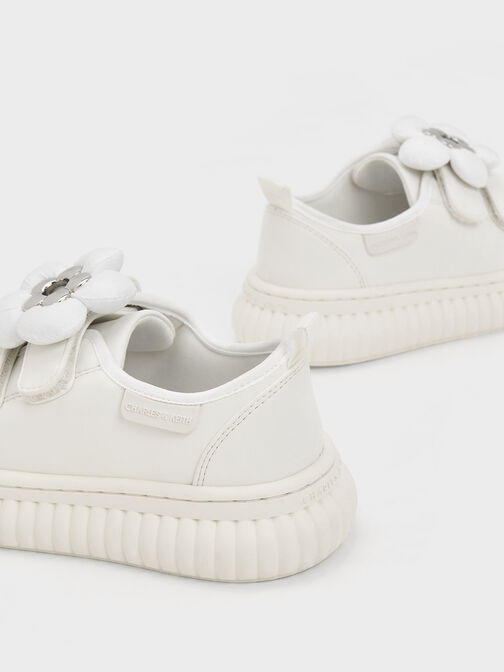 Sepatu Sneakers Girls' Puffy Flower Printed, White, hi-res