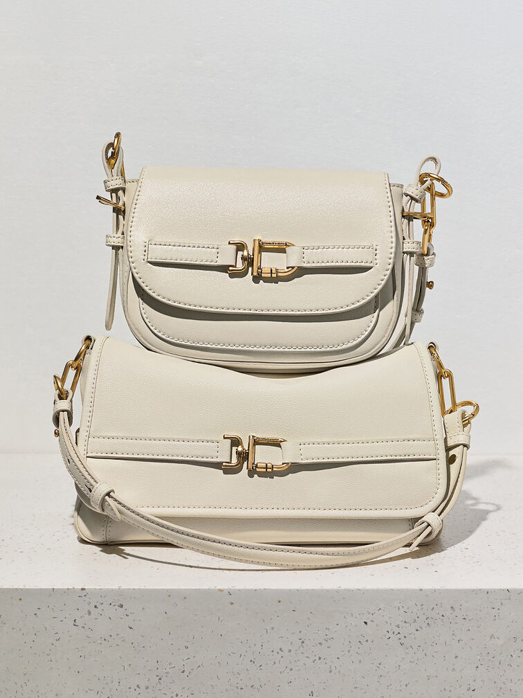 Tas Bahu Belted Metallic-Buckle Gwynne, Cream, hi-res