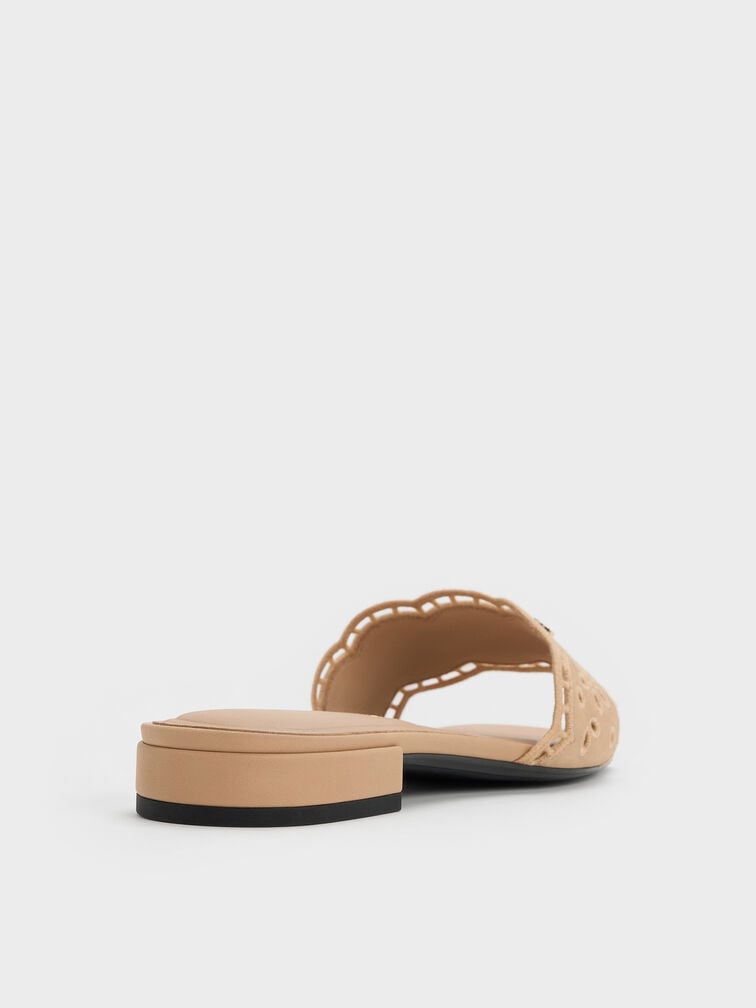 Sandal Selip Embroidered Leather, Beige, hi-res