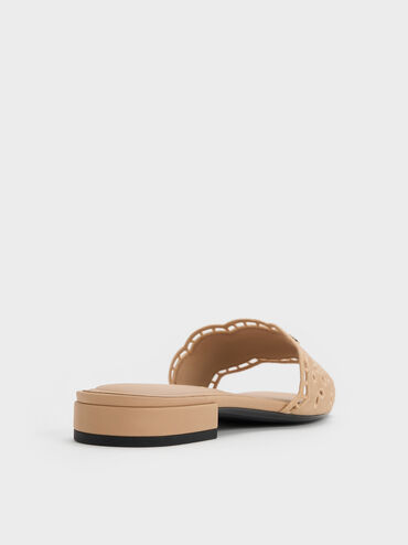 Sandal Selip Embroidered Leather, Beige, hi-res