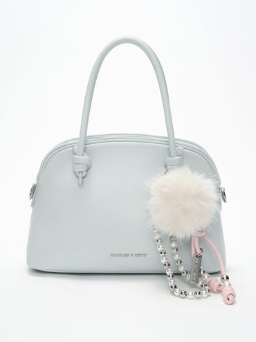 Pearl Beaded-Strap Furry Ball Charm, Cream, hi-res