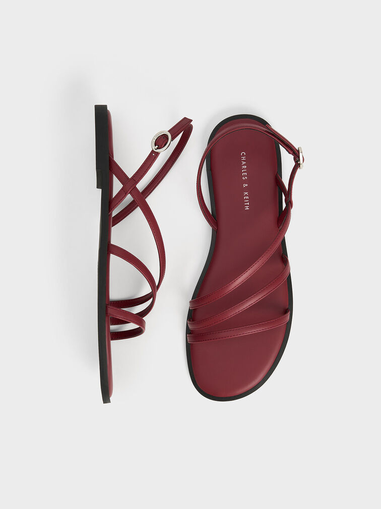 Sandal Triple-Strap Asymmetric, Burgundy, hi-res