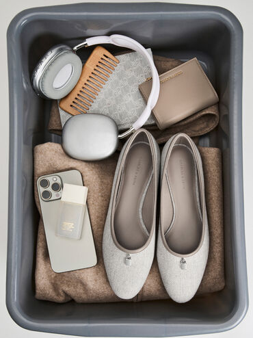Sepatu Flats Ballet Two-Tone Griselda, Light Grey, hi-res