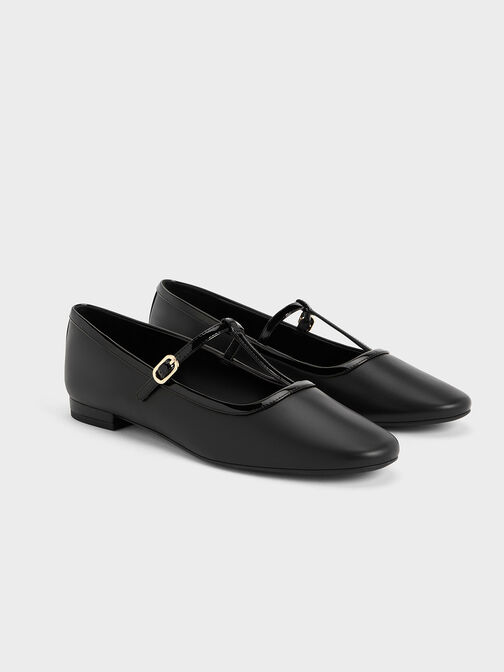 Sepatu Flats Mary Jane T-Bar, Black, hi-res