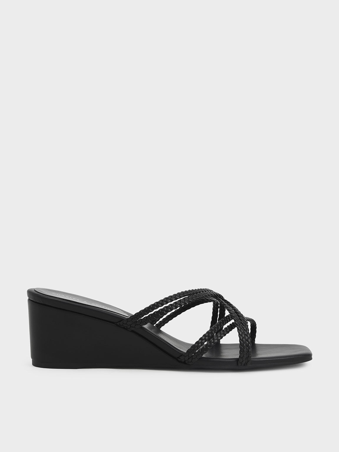 Black Sandal Wedges Braided Strap 