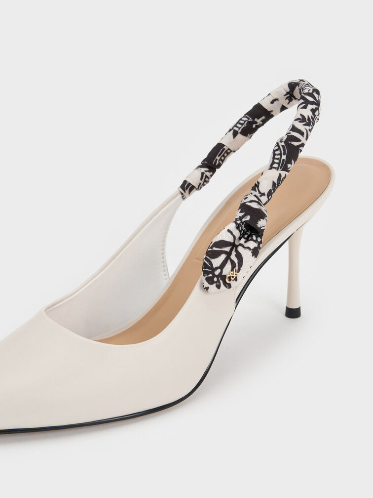Sepatu Pumps Slingback Printed-Strap Tayari Leather, Chalk, hi-res