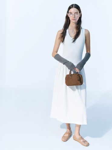 Sepatu Flats Mary Jane Furry-Strap Bow Winona, Nude, hi-res