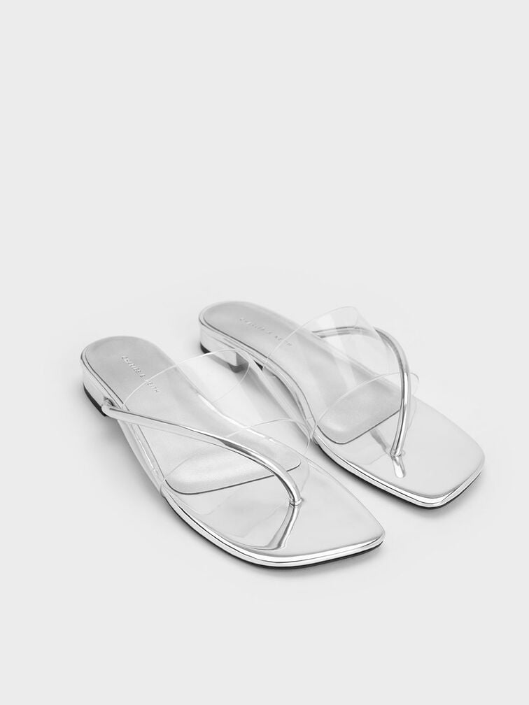 Sandal Transparent Thong, Silver, hi-res