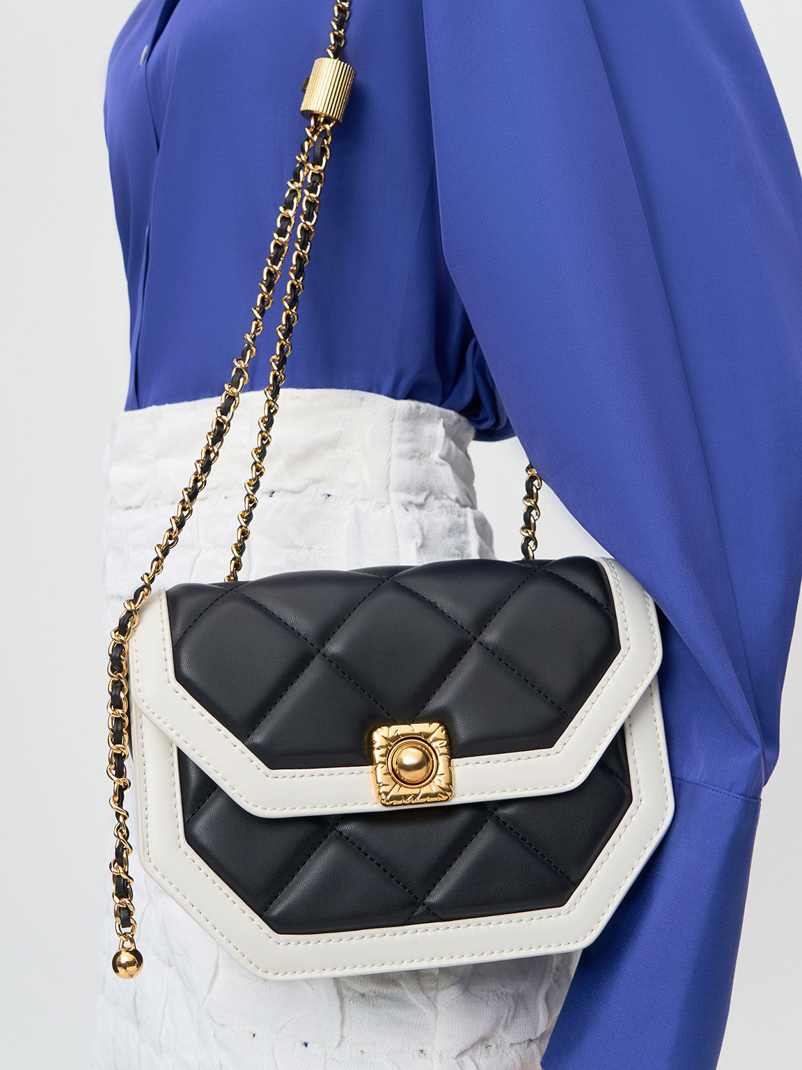 Avis Two-Tone Geometric Shoulder Bag, Black, hi-res