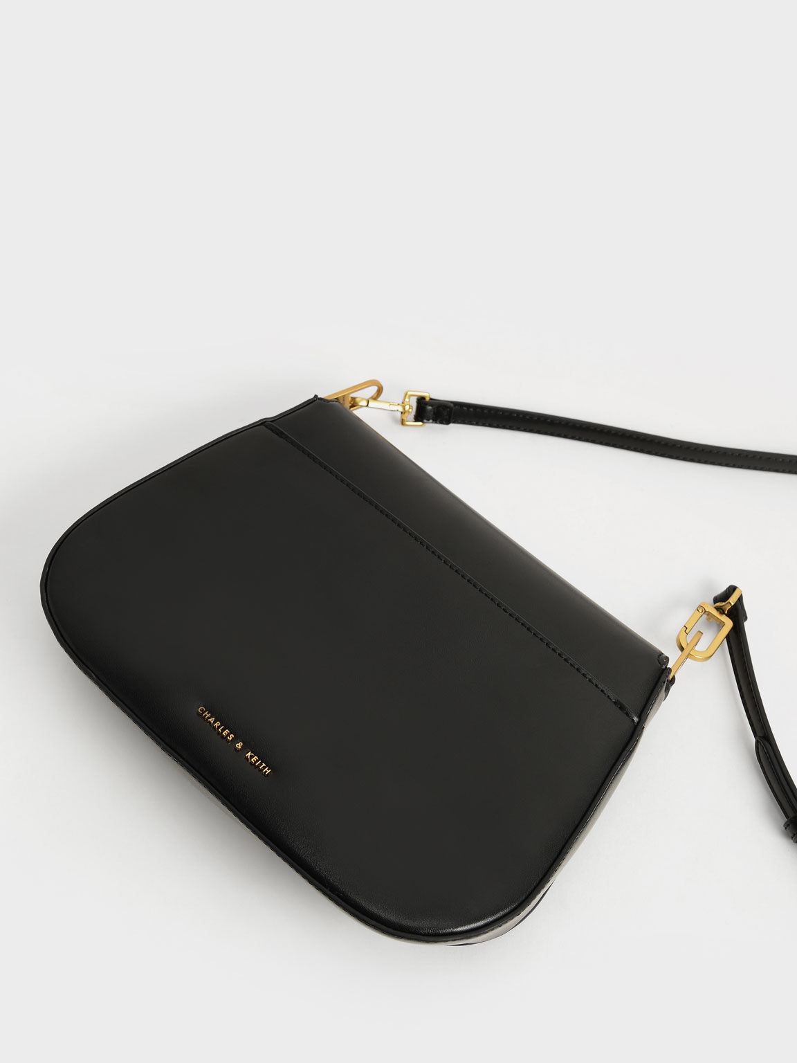 Linear Metallic Accent Shoulder Bag, Black, hi-res