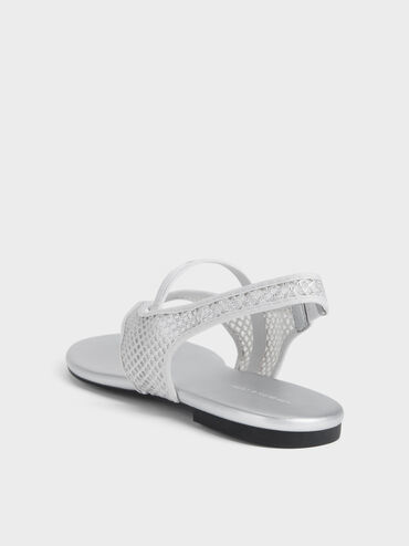 Sandal Slingback Thong Mesh Ellory, Silver, hi-res