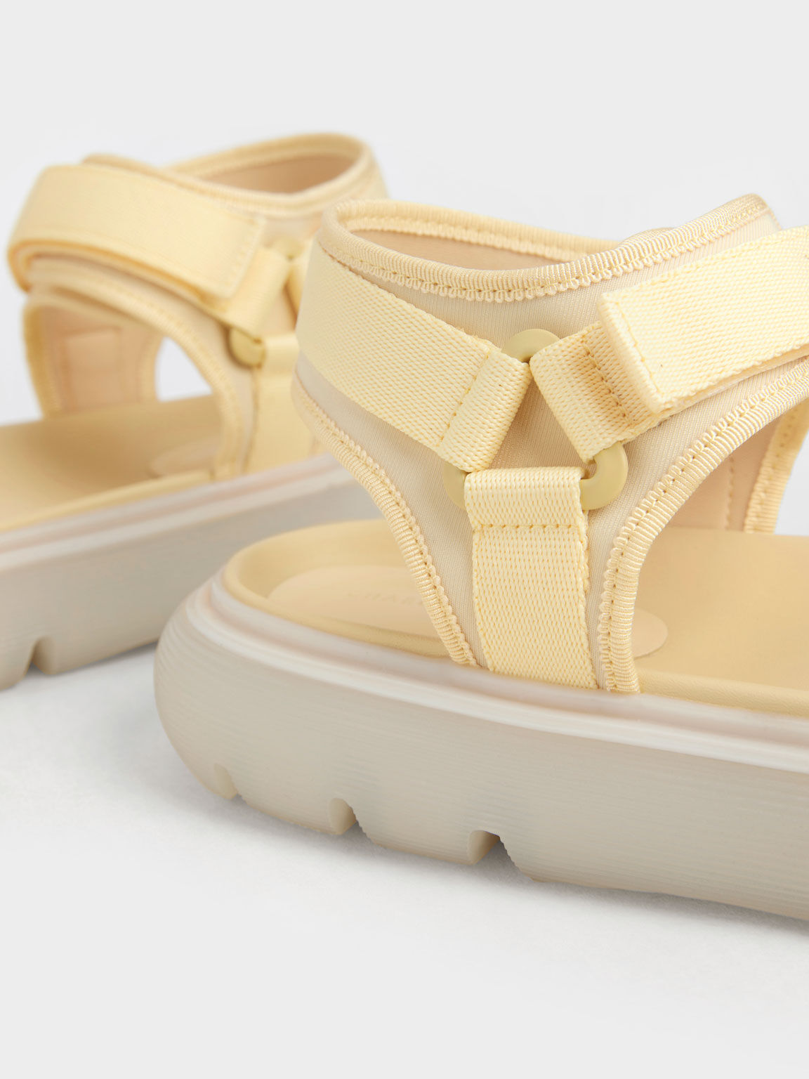 Recycled Polyester Velcro-Strap Sports Sandals, Yellow, hi-res