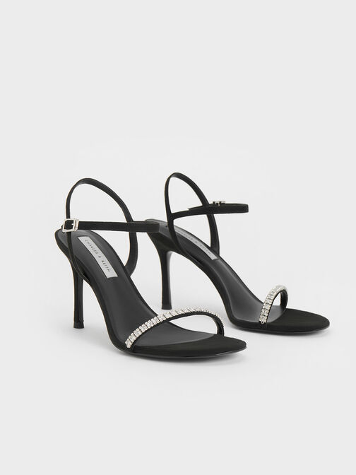 Sepatu Pumps Ankle-Strap Gem-Embellished Ambrosia Textured, Black Textured, hi-res