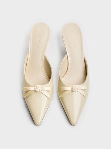 Rose-Bow Pointed Heeled Mules, Beige, hi-res