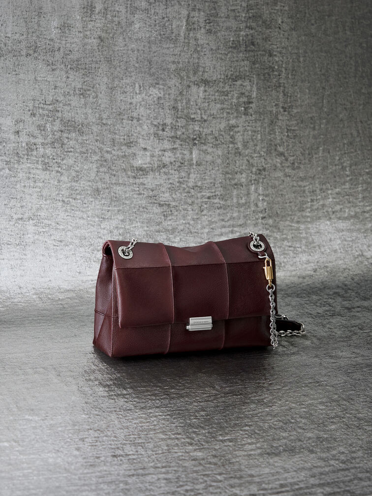Delfina Quilted Chain-Strap Shoulder Bag, Wineberry Red, hi-res
