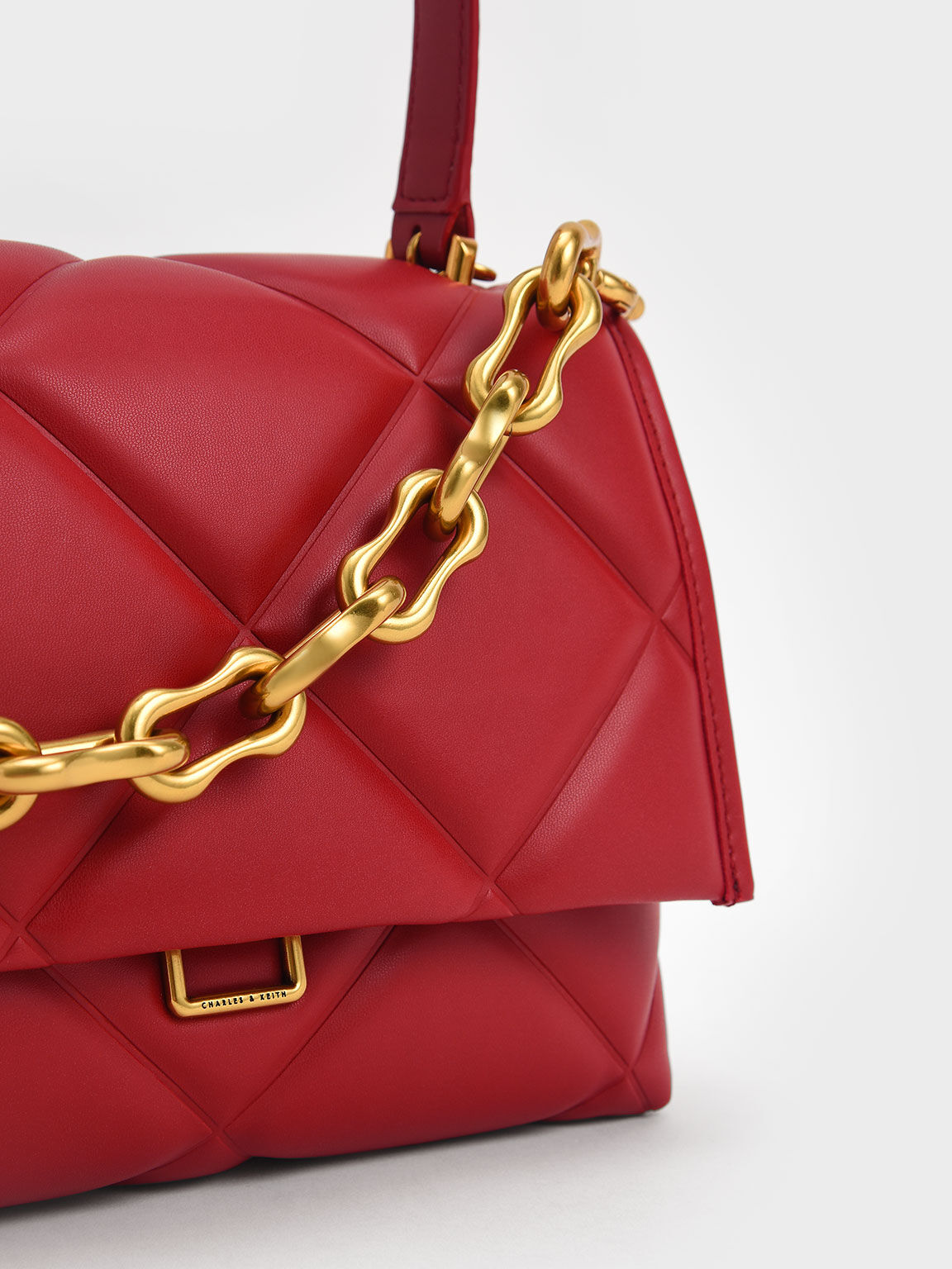 Gemma Chunky Chain Link Quilted Bag, Red, hi-res