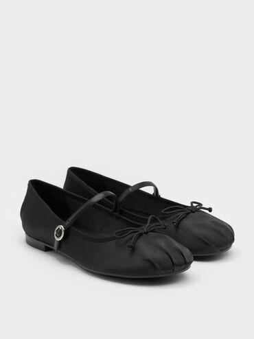 Emiko Satin Bow Mary Jane Flats, Black, hi-res