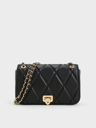 Tas Bahu Diamond-Quilt Arwen, Black, hi-res