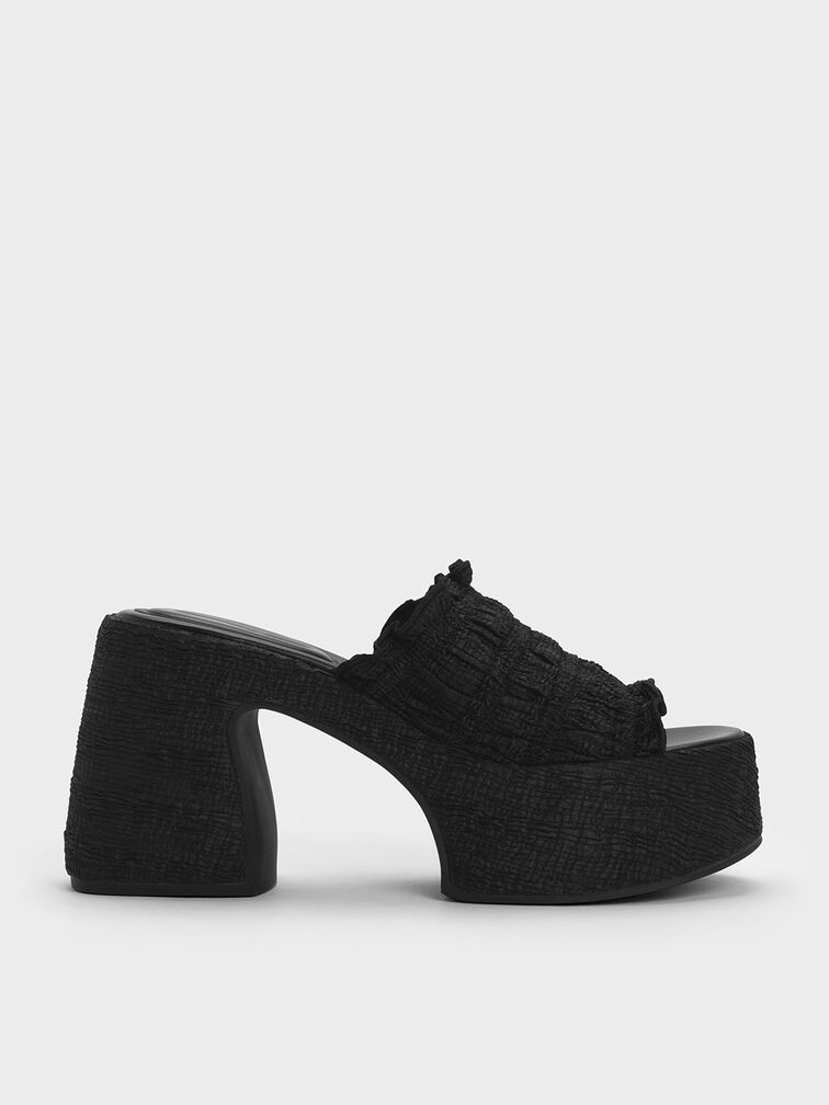 Sepatu Mules Nuala Ruched Platform, Black, hi-res