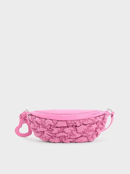 Ruched Nylon Bum Bag, Pink, hi-res