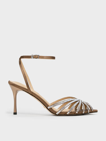 Jaylene Gem Peep-Toe Stiletto Sandals, Brown, hi-res