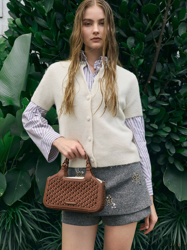 Tas Tote Woven Azure Mini, Chocolate, hi-res