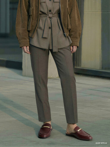 Metallic-Bar Loafer Mules, Burgundy, hi-res