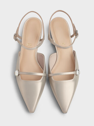 Pearlescent Leather Gem-Buckle Pointed-Toe Ankle-Strap Flats, Ivory, hi-res