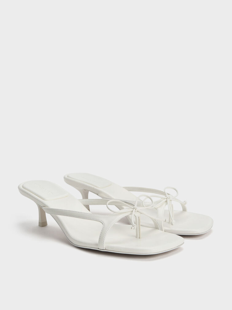 Bow Thong Kitten Heels, White, hi-res