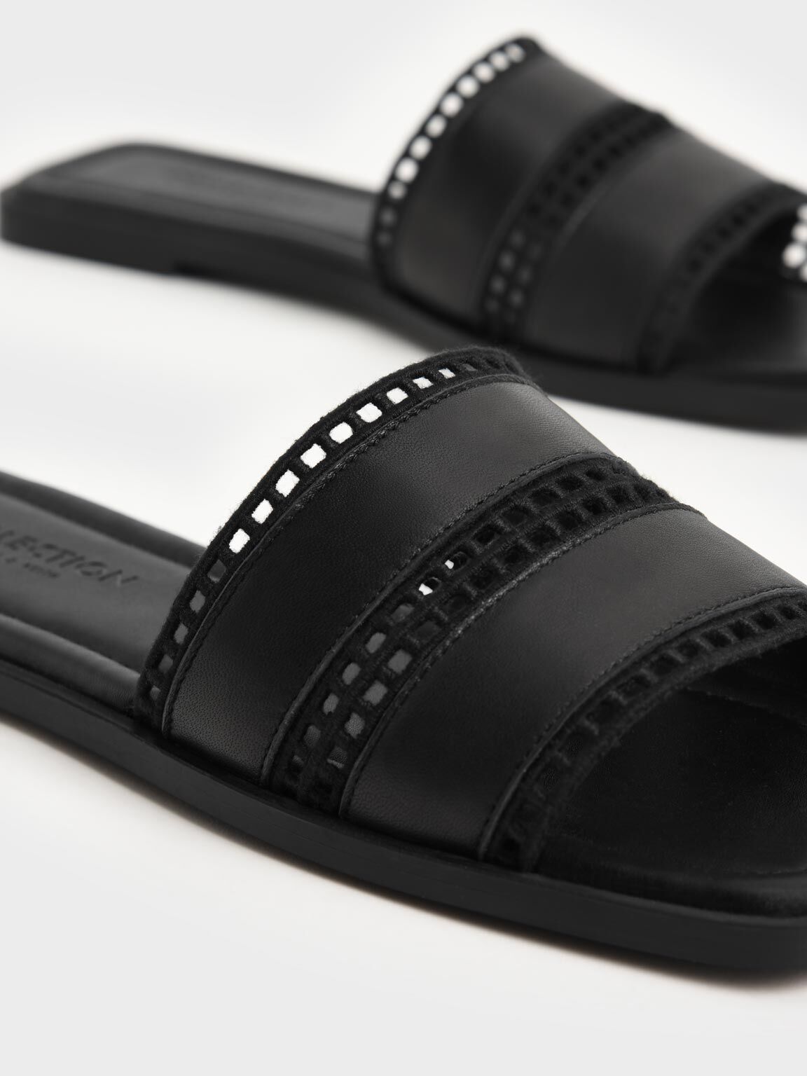Sandal Slides Cut-Out Square-Toe, Black, hi-res