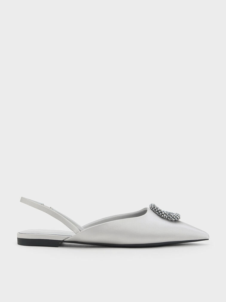 Recycled Polyester Beaded Circle Slingback Flats, Silver, hi-res