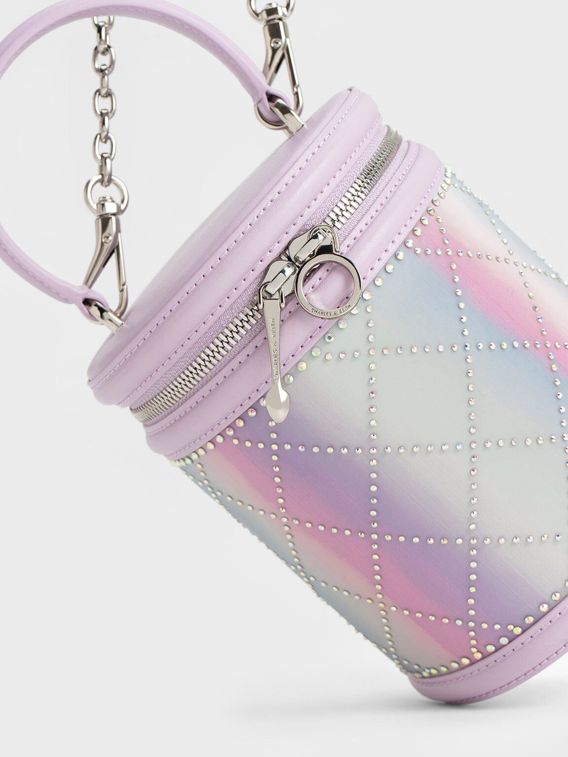 Marietta Bead-Embellished Holographic Bucket Bag, Lilac, hi-res