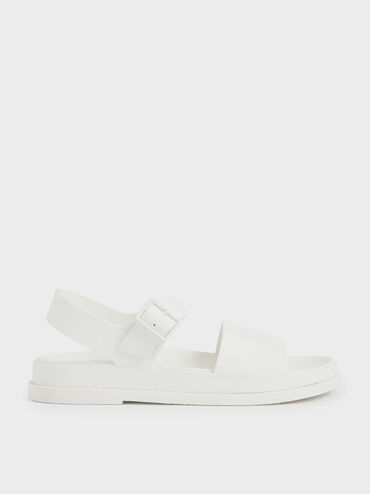 Buckle Strap Flatform Sandals, White, hi-res