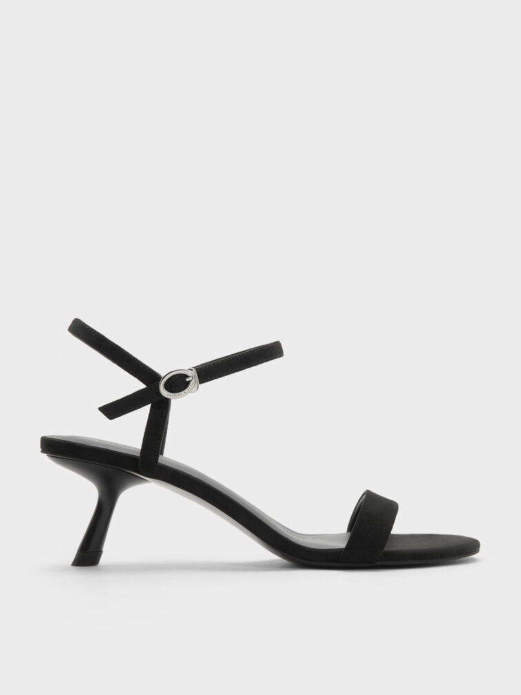 Sandal Ankle-Strap Slant-Heel Faux Suede, Black Textured, hi-res