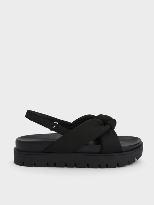 Sandal Flatform Nylon Knotted, Black, hi-res