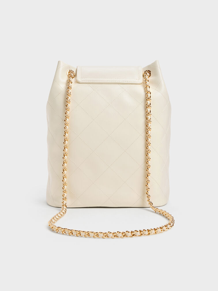 Tas Bucket Flont-Flap Quilted Apfra, Cream, hi-res