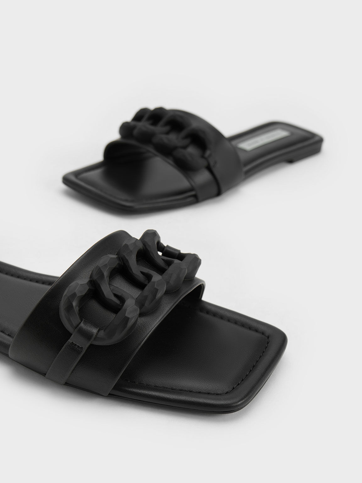 Black Sandal Slide Chunky Chain-Link, Black, hi-res