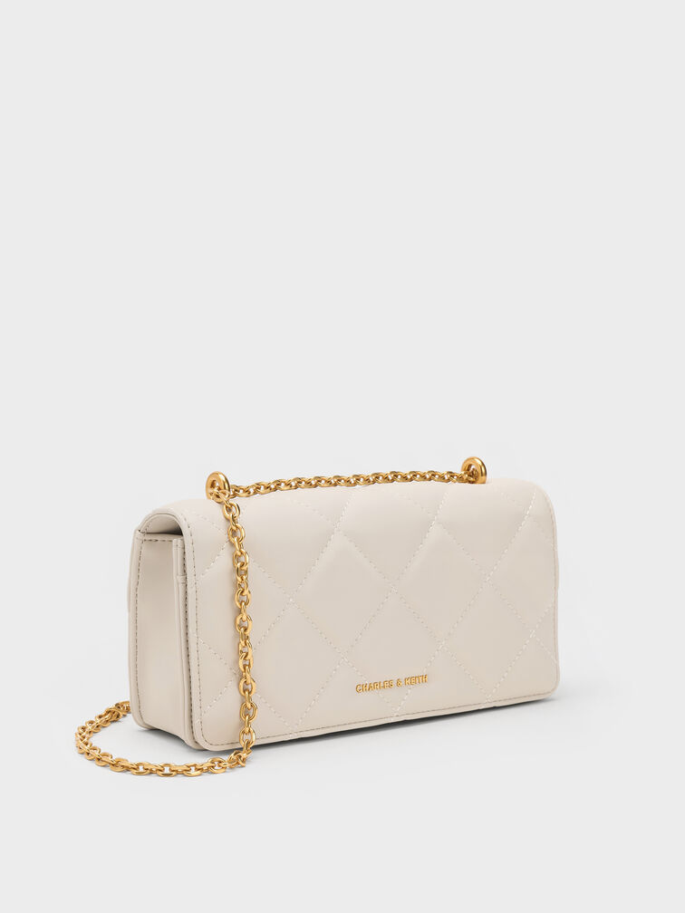 Paffuto Chain Handle Quilted Long Wallet, Cream, hi-res